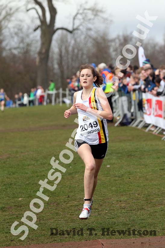 Rebecca Murray finishing 3rd in the Under-17 Women, McCain Inter Counties Cross Country, Cofton Park, Birmingham.